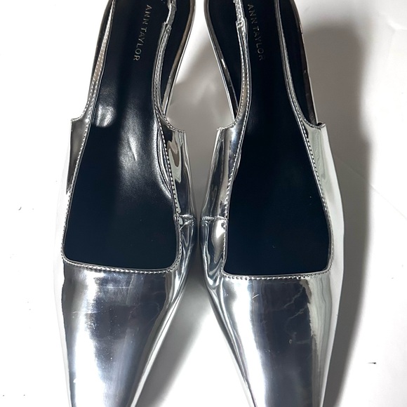 Ann Taylor Metallic Squaretoe Slingback Pump Heels 8.5M Silver Holliday Classic - Picture 6 of 11